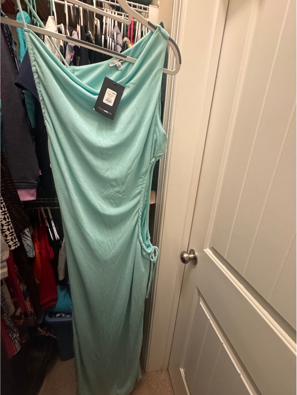 Fashion Nova Mint Green Ruched Slit Midi Dress Size 1X NWT